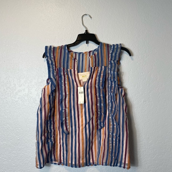 Maeve Elisabetta Ruffled Striped blouse sz 0 New - Picture 6 of 9